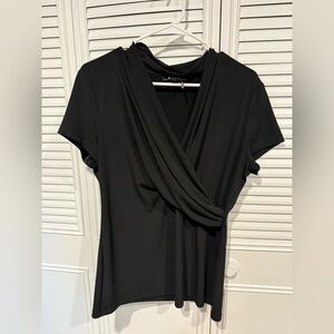 Black Wrap Blouse with Surplice V-Neck